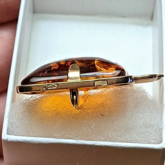 Vintage Russian Russia USSR 14K 583 Rose Pink Gold Baltic Honey Amber Pin Brooch - Picture 5 of 5